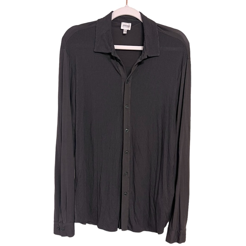 Armani Collezioni Long Sleeved Greenish-Gray Collared Button Down Size L